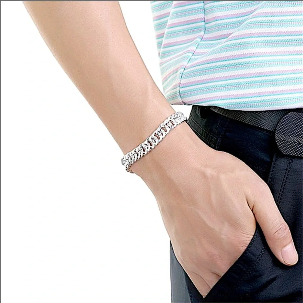 STERLING SILVER CHAIN LINK PLATED  10mm UNISEX NECKLACE BRACELET SET - Picture 7 of 7
